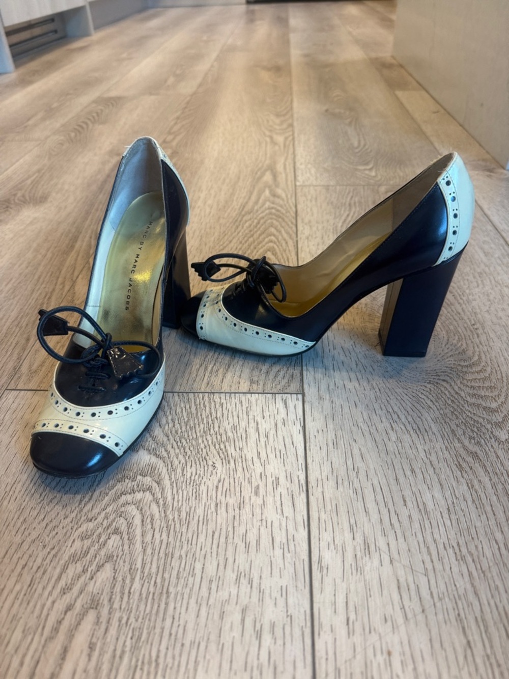 Marc by Marc Jacobs Two-Tone Black and Cream Brogue-Style High Heel Pumps